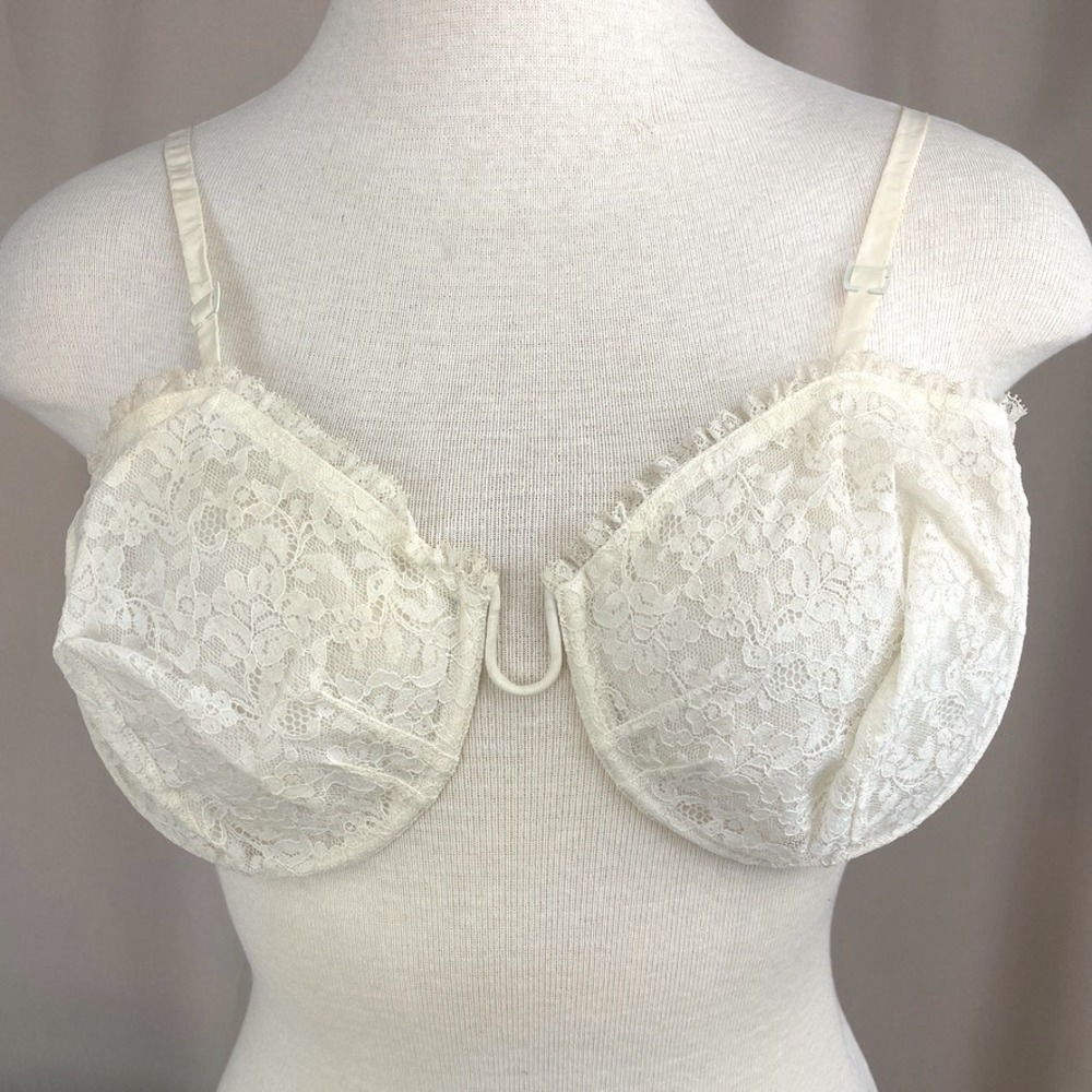 Vintage 50s LEJABY Ivory Monowire Lace Bra (32) French‎ Lingerie Coquette Goth